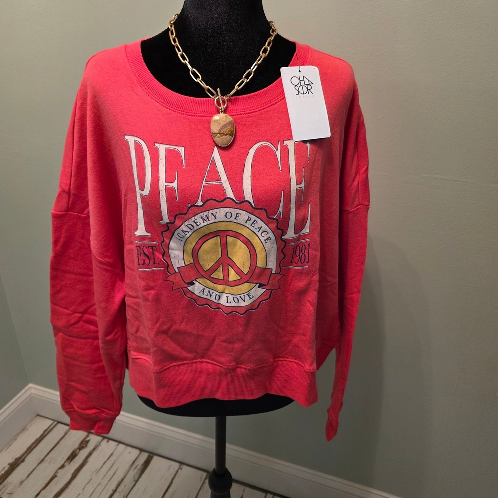 Chaser Academy of Peace and Love Graphic Sweatshirt Pink CW9238 Womens M
